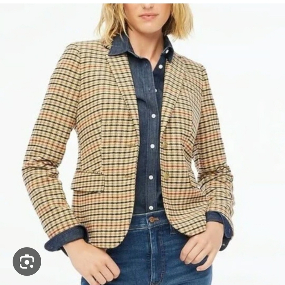 New J. CREW Factory Wool-Blend Schoolboy Blazer in Brown Houndstooth Size 10